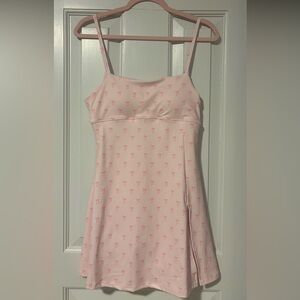 Pink Spaghetti Strap Dress with Bow Pattern; shorts built in.